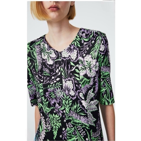 RODEBJER Kandy Vegetal Floral Print V-Neck Zipper Bodice Mini Dress NEW Size XS - Picture 2 of 12